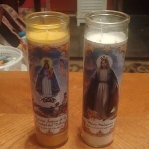 Religious Prayer Candle Set - Yellow and White